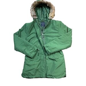 Nautica Parka Jacket Girls XL 16 Green Faux Fur Hood Winter Coat Outerwear‎